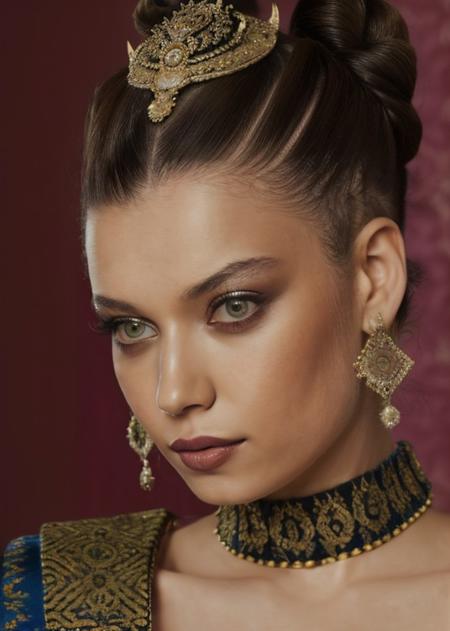 (taking) afra_saracoglu in (luxury fabrics|jester costume),portrait,intricate detail,(fauxhawk),( hair bobbles),at Revivalist,morning,art by  (Frank Tinsley),
<lora:afra_saracoglu-98:0.8>,<lora:depth_of_field_slider_v1:8>,
