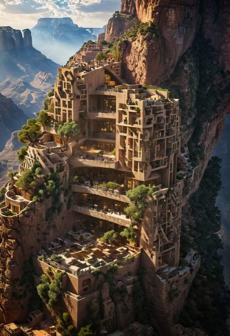 (The colonial city of the future, in the mist-filled Grand Canyon, on an unknown Earth-like planet, 2 moon on sky, Spaceship flight connects colonies, waterfulls:1.3), (Machu Picchu, a mountain settlement, incredibly spectacular:1.2), (Mario Botta:1.3), (avant-garde, future, reality, science fiction, photorealistic), (modern architecture:1.2), 
(Large Files, Ultra Realistic, 8K, 16k, FHD, HD, VFX, Perfect, Photography, composition, Architecture Sales Photography, Architecture Competition, Ultra High Resolution, Cinematography, High Resolution Image:1.1), (dramatic lighting, direct sunlight, ray tracing, clear shadow:1.2),  (real landscape:1.1), (blurred background:1.0), (urban background, more_details) ,
ac_neg1, great lighting, clear, hillscastel, extrusionbuilding, vertical