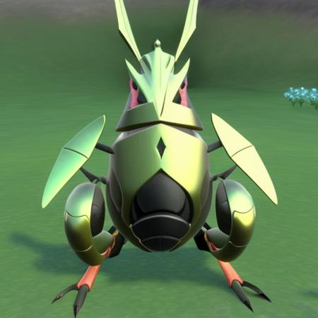 futuristic pokemon, bug type, metal type, based on a grasshopper, <lora:Tech-Pokemon:1>