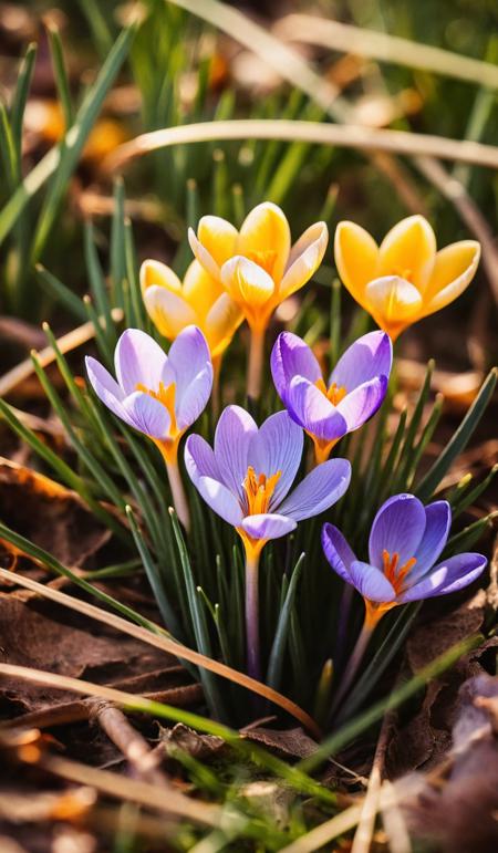 photo by Melissa Stemmer, Purple Crocuses (Crocus sp.) in a meadow, Germany, Europe, breathtaking photograph, <lora:melissa-stemmer-1.0:1>, cinematic look, minimalistic, blurred background, warm atmosphere, daylight, professional color grading, simple look, unedited photography, natural, unassuming, simple style, award-winning, stunning, listering light, golden hour, kodak kodachrome, vintage look, vibrant colors, Retro filter, vintage style, Instagram toning effect, <lora:add-detail-xl:2>