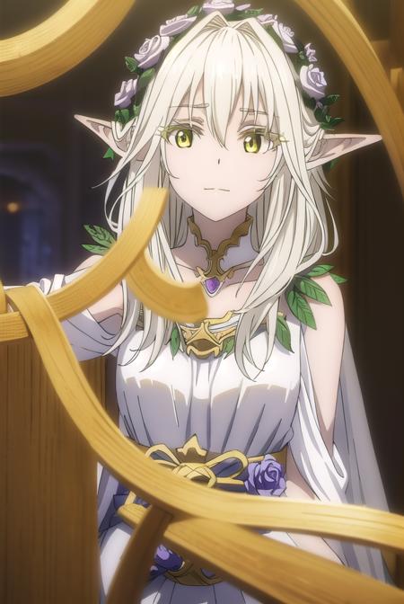 forestprincess, <lora:forest princess s2-lora-nochekaiser:1>,
forest princess, long hair, hair ornament, hair between eyes, (yellow eyes:1.3), white hair, flowers, pointy ears, hair flower, rose, hair intakes, elf, smile,
BREAK dress, collarbone, white dress,
BREAK outdoors, trees, forest, sky, grass, clouds,
BREAK looking at viewer, (cowboy shot:1.5),
BREAK <lyco:GoodHands-beta2:1>, (masterpiece:1.2), best quality, high resolution, unity 8k wallpaper, (illustration:0.8), (beautiful detailed eyes:1.6), extremely detailed face, perfect lighting, extremely detailed CG, (perfect hands, perfect anatomy),