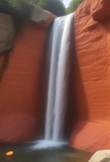 waterfall, stones, sunlight, blood orange style