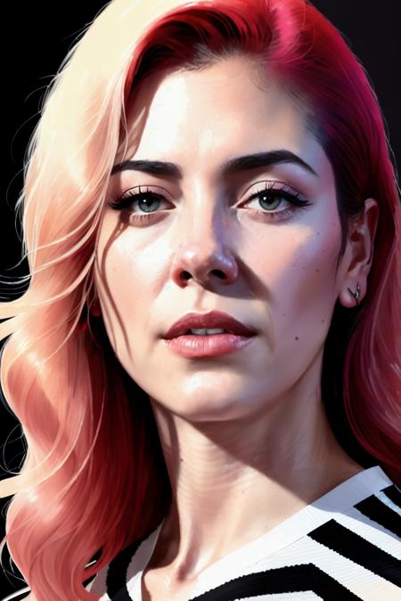 portrait photo of marinad1 ,(red and pink striped shirt), (dirty blonde hair), alluring portrait, intricate, highly detailed, digital painting, artstation, concept art, naughty, sharp focus, cinematic lighting, illustration, art by artgerm and greg rutkowski, alphonse mucha, cgsociety