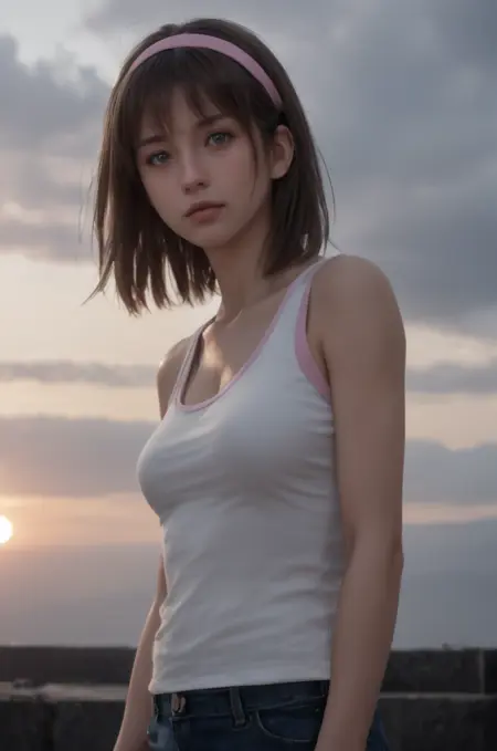 Karate girl in white tanktop and jeans