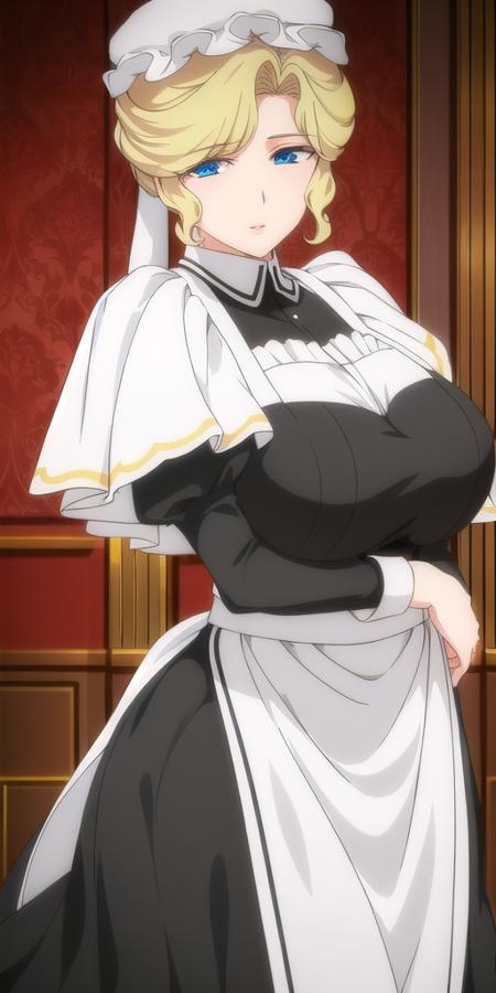 <lora:Maria_VMV2:0.7>, Maria_VM, huge_breasts, standing, solo, VIctorian_Maid_Uniform, masterpiece, best quality, detailed face, detailed eyes, highres,