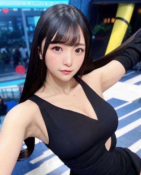 best quality, 1girl, (skindentation), (large breast), (day), (white jacket), bright, blur background, outdoor, ((very long hair)), (beach:0.6), (people, crowds:1), (black dress:1.5), gorgeous, (floating hair:1.5), (dynamic pose:1.3), soft lighting, wind, garden, ((looking at the viewer)), (looking at the camera), (long hair), (professional lighting, bokeh), (people, crowds:0.6), (portait:0.6), gorgeous, floating hair, (light particles, lens flare, glowing particles:0.6), (dynamic pose:1.2), soft lighting,   <lora:Naomi:0.77>