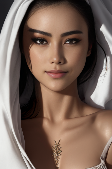 lying on the bed, (covered in bedsheet:1.4), 1 girl, dress,  medium breasts, cleavage, looking at viewer, full body, athelete body, extremely detailed CG, seductive smile, masterpiece, best quality, award winning high resolution photo of a young woman, highly detailed eyes, absurdres, highres, perfect face, perfect eyes, intricate details, highly detailed, ((photorealistic)), extremely high quality RAW photograph, perfect body posture, masterpiece, ultra high resolutions, (((photorealistic: full body))), (((skin details, high detailed skin texture))), <lora:ZanaAziz:1>