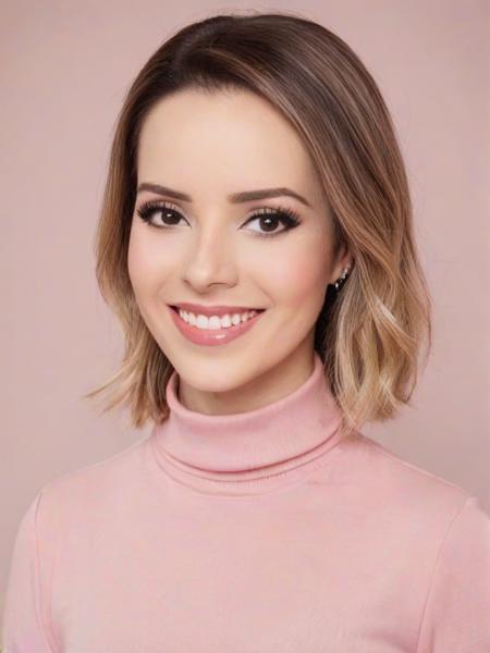 hoto of s4ndyjr, smiling, pink turtleneck blouse, white background