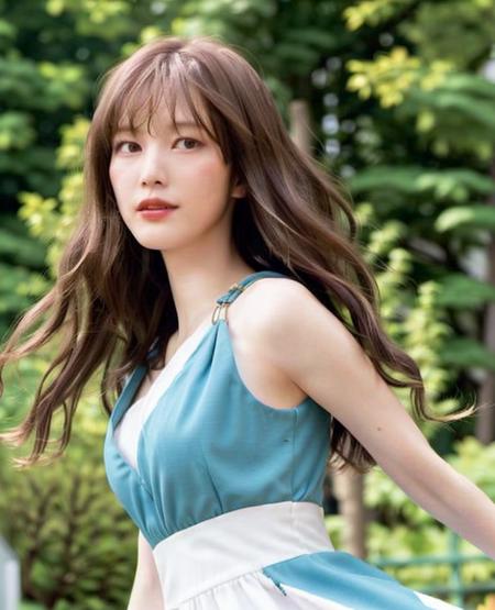 upper body portrait of  slender 1girl, <lora:Tarumi:1>,  split bang, wavy hair, dress, spin:0.5, dance, at Liechtenstein town, out door, close up , look at viewer