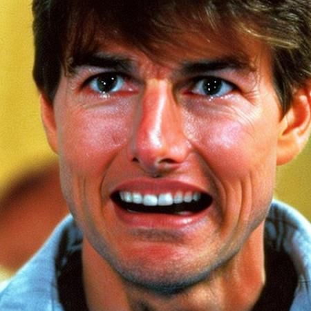 20 year old tom cruise, (grieving eyes:1.1), (grimacing mouth:1.1)