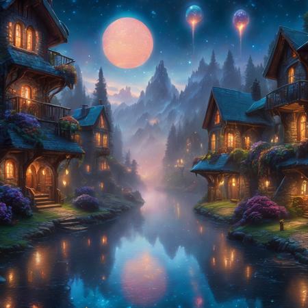 <lora:SS02ImpressionisticPainting_Hap_XL:2>,Thomas Kinkade style, ral-rndrps, landscape of a Futuristic drops, at Blue hour, Fujicolor, ethereal magical atmosphere, unreal, alien, scifi