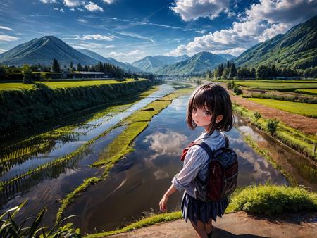 inaka mountain river cloud paddy field