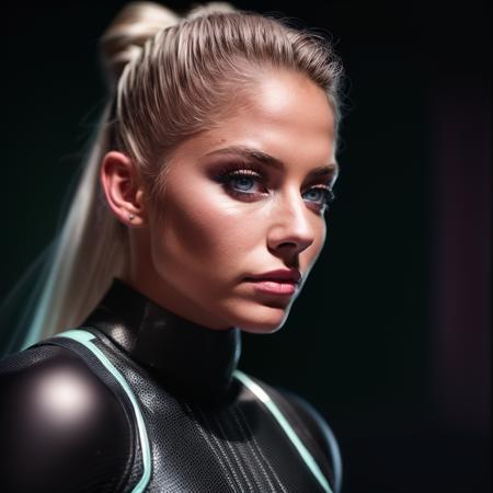 portrait of a woman wearing a (wrestling suit, leggings ),dramatic atmosphere, dim light,  high quality, natural colors, insane details, looking to the viewer, posing for the camera, (masterpiece, best quality, ultra-detailed, best shadow), high contrast, (best illumination), ((cinematic light)), colorful, hyper detail, dramatic light, intricate details, ultra detailed artistic photography, dreamy, backlit, shadows, ultra high definition, 8k, ultra sharp focus, intricate artwork masterpiece, ultra high quality model, soft lighting, film photography, analogue photography, hyperrealism, alexabliss,  <lyco:AlexaBliss:1.0>