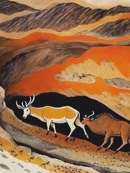 <lyco:Lascaux:1.0> un taureau dessin selon le style rupestre de la caverne de lascaux