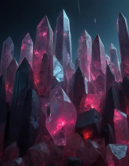 A futuristic cityscape where every building is a towering crystal, glowing with vibrant colors and sharp edges. The structures are crystalized and geometric, with shards of light reflecting off their surfaces.  <lora:SoulGemmed:1>