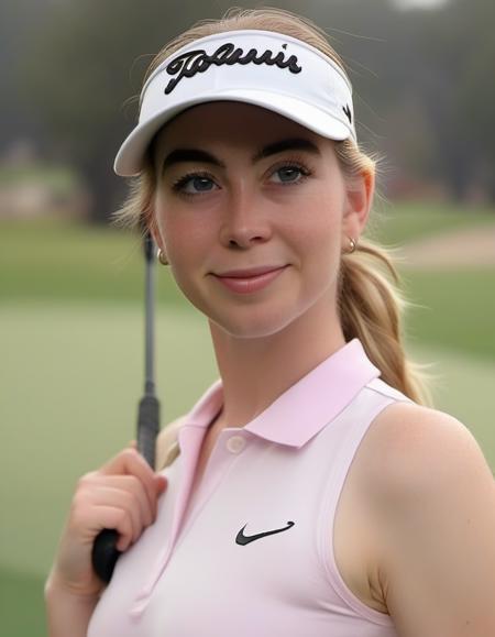 <lora:grcchrs-000016:1> portrait photo of grcchrs woman, makeuo, looking directly at camera, dramatic light, on a golf course