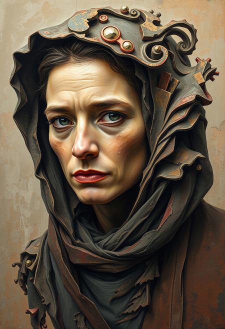 A portrait of a traveler, their gaze intense, with parts of their form sculpted into abstract, swirling structures that suggest movement and transformation.
expressive portraiture, fluid organic forms, abstracted human figures, layered sculptural textures, dynamic brushstrokes, rich earthy tones, fragmented yet harmonious composition, impressionistic yet structural, movement within form, bohemian artistic energy, bold painterly textures, surreal figurative abstraction, expressive yet sculptural realism