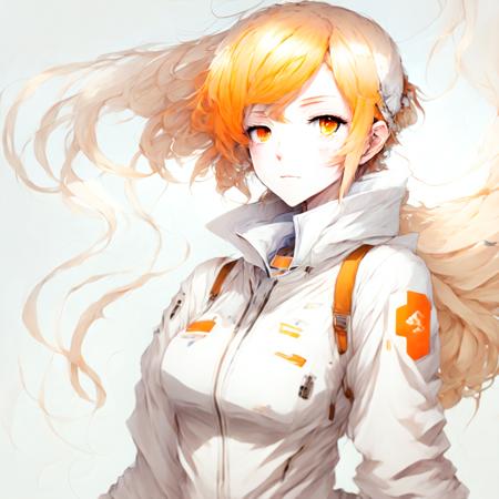 Anime, Girl with orange hair and white jump suit (agentorange style:1)  <lora:djzAgentOrange:0.8>