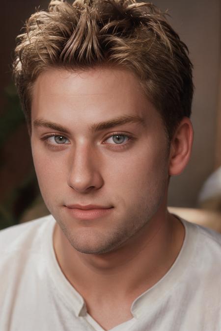 realistic portrait photo of lance_bass with blond hair, <lora:LANCE_BASS_2000s-07:0.8>, 2000's filter, 8k uhd, dslr, soft lighting, high quality, film grain, Fujifilm XT3, (frosted blond tips)