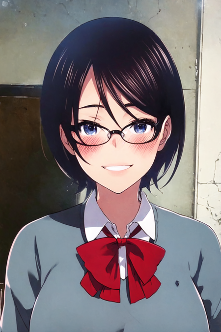 Kojima Ayano glasses large breasts short hair dark blue hair