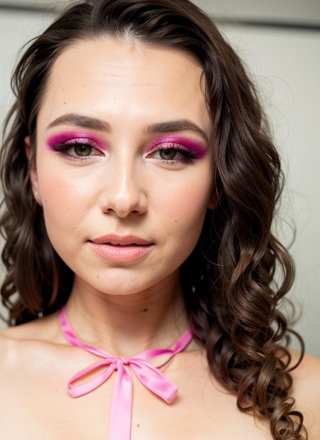 1girl,upper body,(face focus),(bikini),black eyes,(perfect skin),long curly hair,<lora:Liz_Jordan:0.85>,(makeup,cosmetics,pink eyelids,maquillage pink)