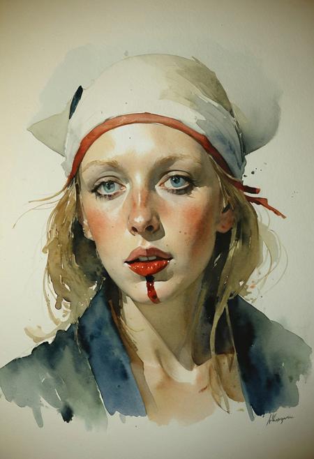 Facial expression style, (watercolor), (Gil Elvgren:0.8), ((clever pirate)) female (cute:1.4), (Andrew Wyeth:0.6)