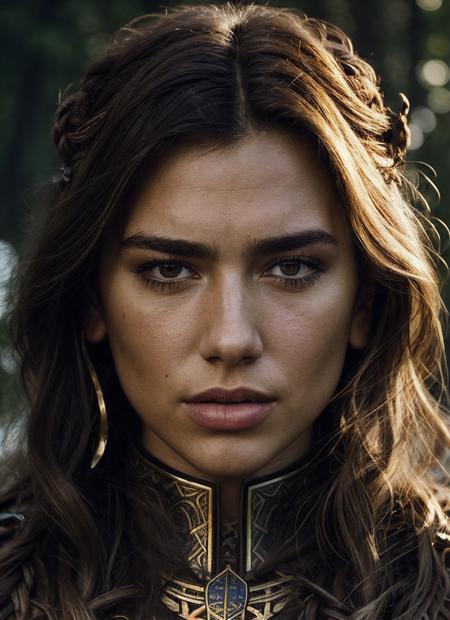 A stunning intricate full color portrait of (sks woman:1) as (viking warrior), (barbarian),  epic character composition, by ilya kuvshinov, alessio albi, nina masic, sharp focus, natural lighting, subsurface scattering, f2, 35mm, film grain, <lora:locon_dualipa_v1_from_v1_64_32:1>