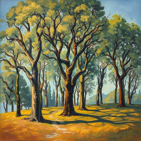 painting of trees, Art nouveau style