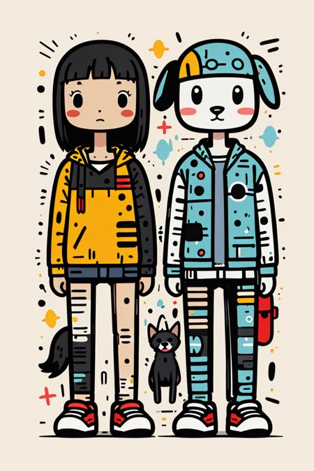 sd mai, flat illustration,
A girl and a dog
 <lora:SD_MAIæç®æå¹³æç»:0.7>