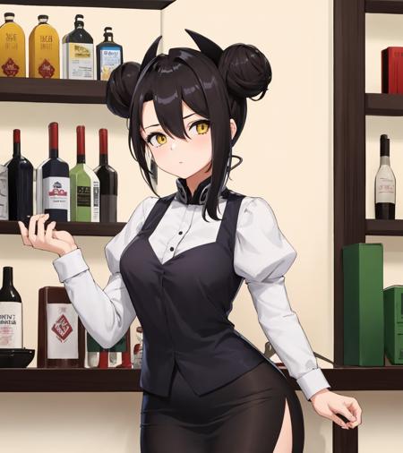 1girl, agentsf, bar, (jillbartender:1.2), black hair, double bun, short hair, cowboy shot
<lora:AgentSF:1> <lora:JillBartender_Costume:1>