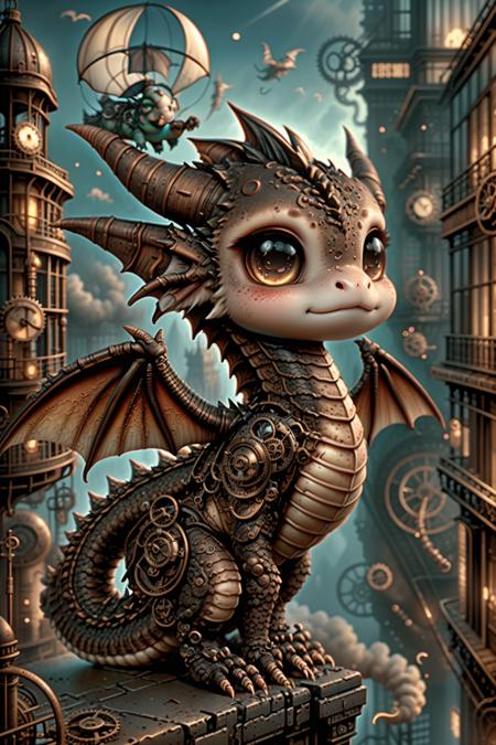 ral-smoldragons, a small steampunk dragon sitting on a ledge <lora:ral-smoldragons-sd15:1>