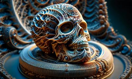 (masterpiece, best quality, ultra-detailed), (embedding:ziprealism:1), a ral-frctlgmtry skull on a spiral pedastal, ral-frctlgmtry, Faetastic, moody shadows, dynamic pose, cinematic framing, dramatic lighting, vibrant colors, photorealistic, highly detailed, hyper realistic, HDR, cinematic, sharp focus