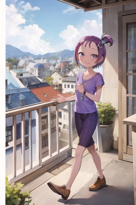 ojsgwopcs, smile, walking, balcony, colorful <lora:segawa-onpu-casual:1>