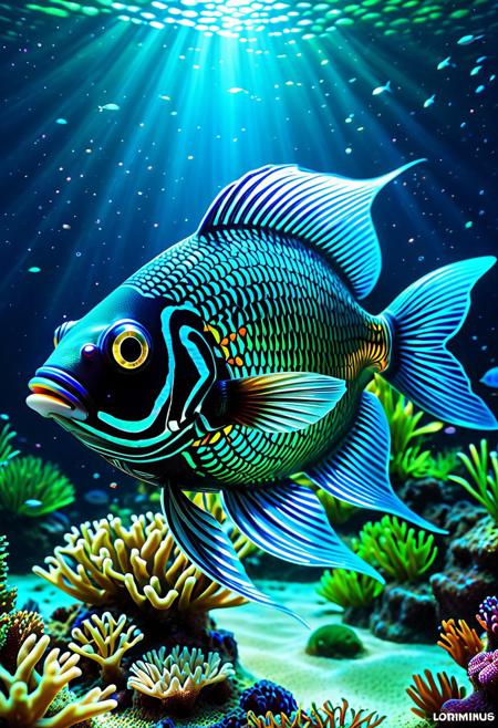 dark, night time, sea bottom, bioluminescent Tropical fish, abstract dream, space, intricate, grand scale, alone, cinematic film still, insane detail, sharp focus, depth of field, realistic lighting, (realistic perspective), complex, 4k HDR <lora:Biolumins v1:0.5>