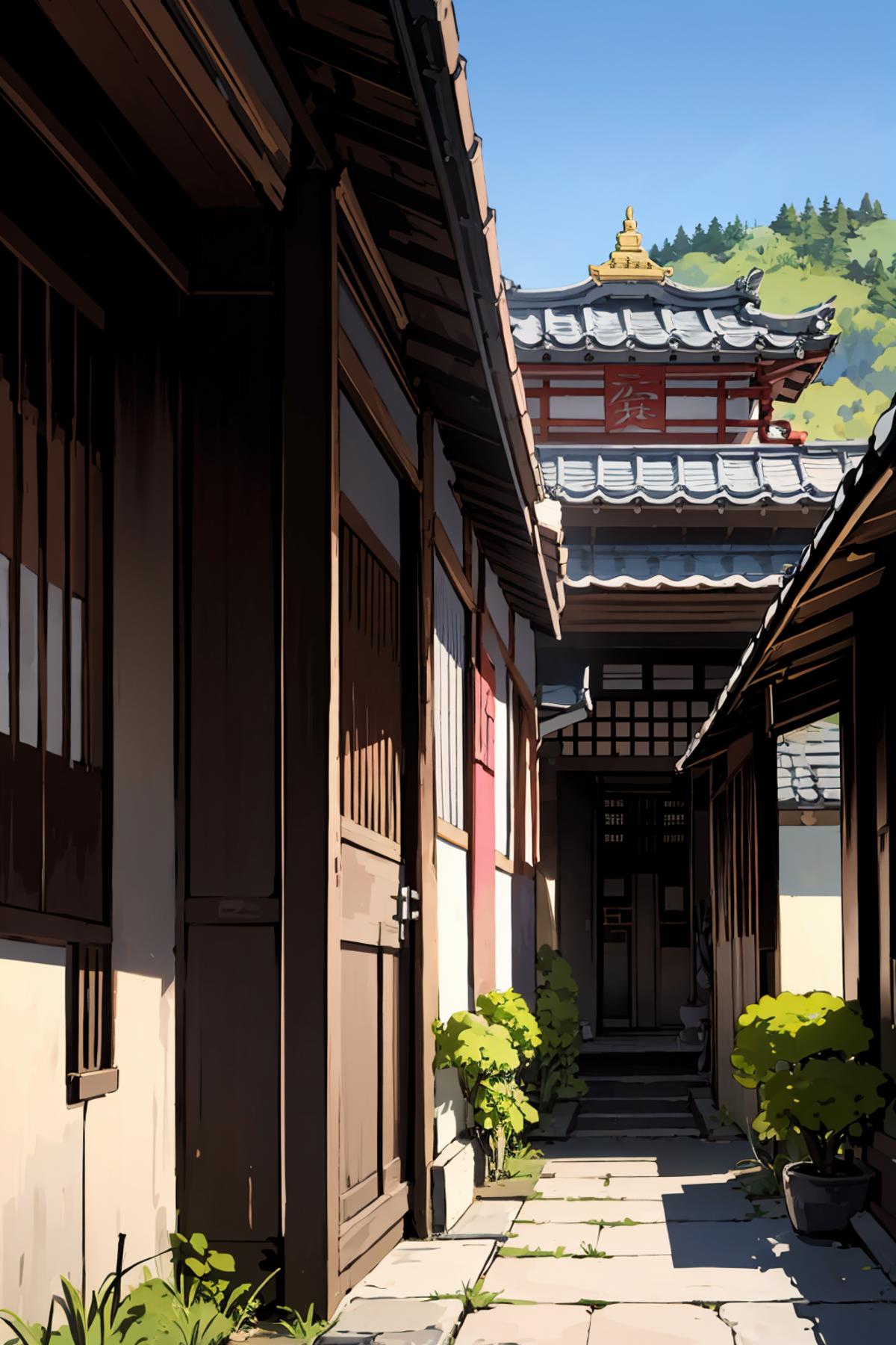 hitozato (人里) / japanese architecture (style of "human village" from touhou) image by Wasabiya