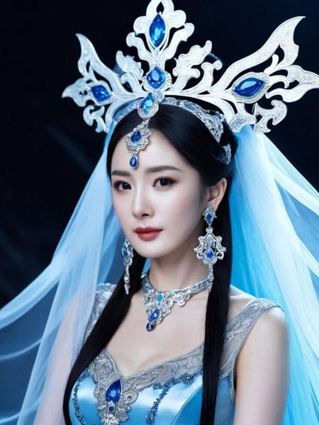 ,realistic, Skin Textures, High Resolution, <lora:yangmi106_ej_JuggXL_1-000015:0.5>yangmi woman,,jewelry,earrings,stunning beautiful,ghost costume,her wearing is flamboyant and exaggerated, also exquisitely detailed,
