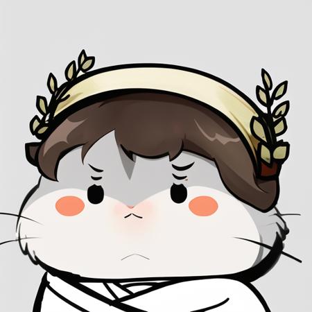 xiaoyuehan,hamster, head_wreath, simple_background, white_background,robe,brown_hair