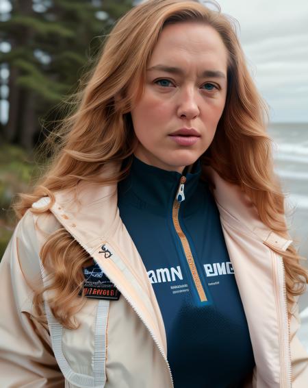 (raw:1.1) photo of (caramel blonde CH3P001:0.99), wearing a (windbreaker jacket:1.2), RAW candid cinema, 16mm, color graded portra 400 film, remarkable color, ultra realistic, textured skin, remarkable detailed pupils, realistic dull skin noise, visible skin detail, skin fuzz, dry skin, shot with cinematic camera