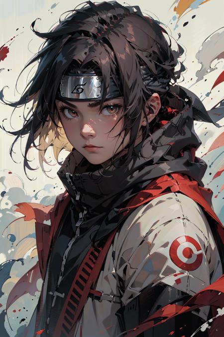 BJ_Oil_painting,BJ_Oil_painting,Sasuke,solo,looking at viewer,short hair,black hair,1boy,brown eyes,closed mouth,upper body,male focus,headband,ninja,forehead protector,konohagakure symbol,
cinematic lighting,strong contrast,high level of detail,Best quality,masterpiece,White background,<lora:Oil_painting-000018:0.6>,