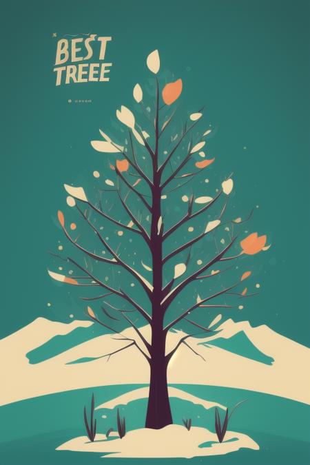 a spruice tree in a winter landscape, tshirt design, rzminjourney, vector-art. style of Petros Afshar, (masterpiece,best quality:1.5)