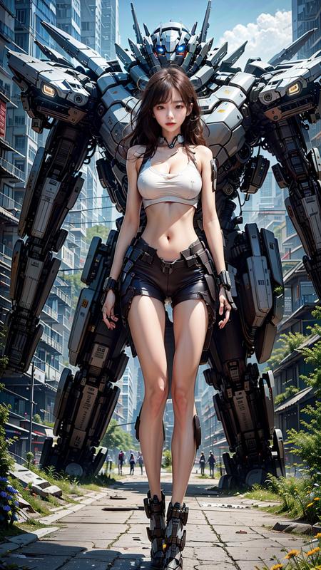 <lora:fantasticmixReal_v30:0.5><lora:koreandolllikenessV20_v20:0.5>( pureerosface_v1:0.5),mustee,Korean Doll,
Realistic photography,High quality,8k resolution,real photos,A mech girl with long hair,brown hair,medium breasts,,chinese girl,tight fitting,navel,shitu-mecha behind the girl,Magnificent and spectacular,full body,mysterious,photo by Brandon Woelfelmist,surreal dream,dynamic,lut,hdrmprofessional lighting,photon mapping,radiosity,physically-based rendering,delicate realism,araydynamic and expressive animations,
<lora:shitu-mechaV1:0.5>,shitu-mecha,<lora:mecha_V2:0.3>,<lora:Niji:0.3>,Rainy days,damp ground,(Afternoon on the street:1.1),