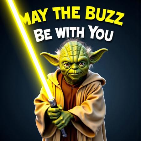 aidmatextimprover,
Yoda holding a YELLOW lightsaber in hand.
Text: "May the BUZZ be with you"