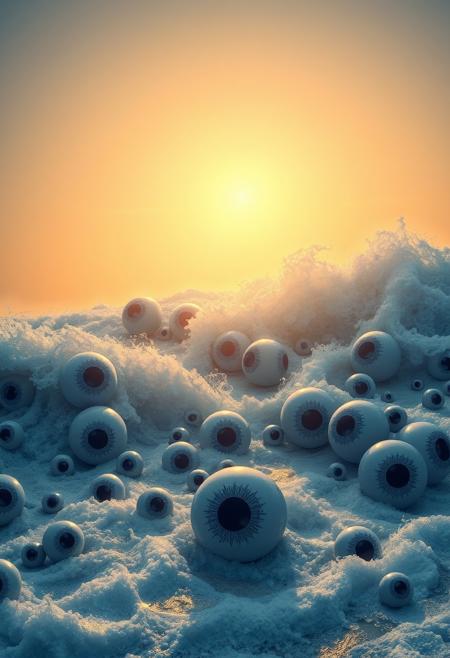 photo of a endless sea of eyeballs waves into the beach
