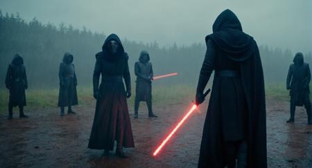 cinematic film still of  <lora:Kylo Ren:1.2>
Kylo Ren a group of people standing in the rain with red lightsaber in star wars universe, shallow depth of field, vignette, highly detailed, high budget, bokeh, cinemascope, moody, epic, gorgeous, film grain, grainy