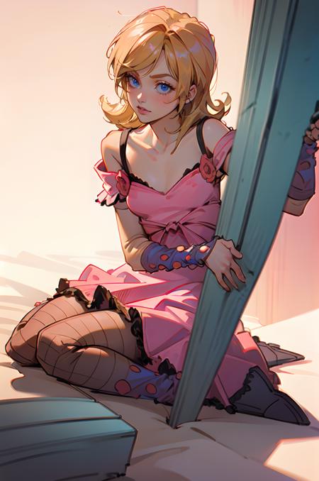 Lucy Steel Blonde Hair Pink Dress Blue Eyes