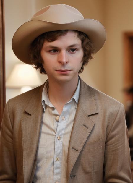 Closeup photograph of  mc1, wearing Brown or blue frock coat, tricorn hat, white shirt, linen trousers, leather boots RAW photo, 8k uhd, dslr, soft lighting, high quality, film grain, highly detailed face, ultra detailed, masterpiece quality, Fujifilm XT3, Kodak <lora:MichaelCera:1>