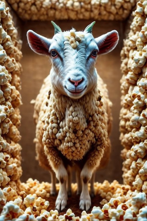 A goat made of popcorn, masterpiece, popcorn for fur