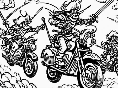 lineart, heavenly attacking musketeers on mopeds<lora:Line-illustration:1.0>