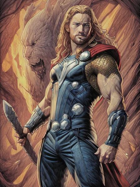 thor with hammer 
highres, hq, highly detailed, masterpiece, <lyco:kangmeng:1>