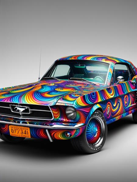 An ais-spirals classic Ford Mustang <lora:Colorful_Spirals_SDXL:1>